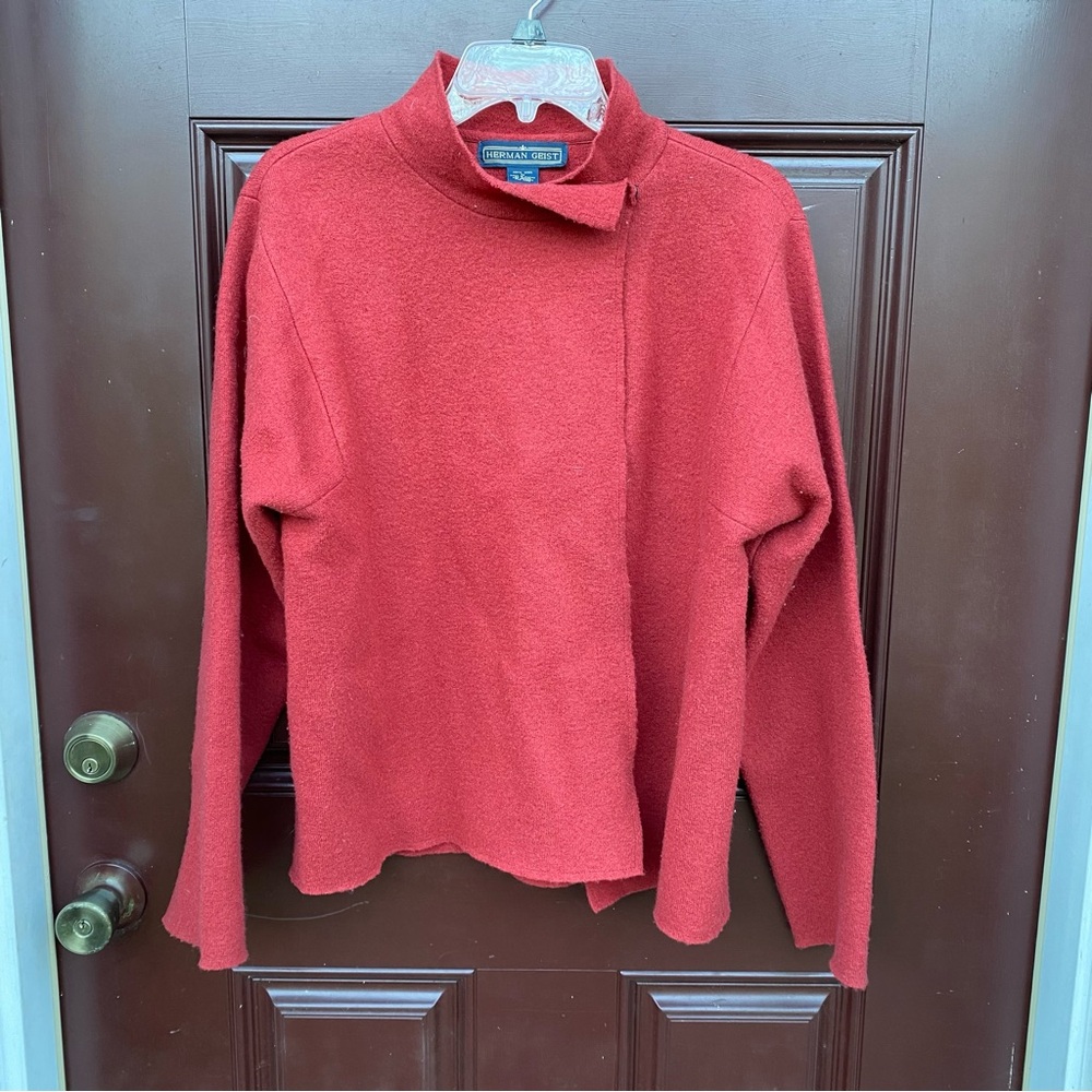 EUC M Herman Geist burnt orange 100% wool M sweater cowl wrap sweater